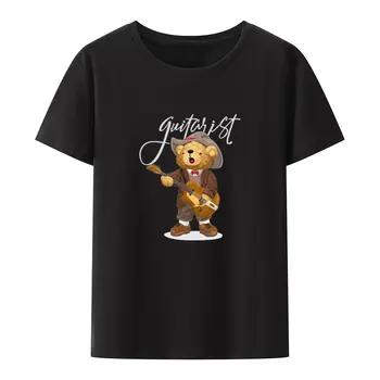 Забавный Мультяшный Медведь, Играющий На Гитаре, Футболка С Принтом Для Мужчин И Женщин, Хип-хоп, Популярная Хипстерская Уличная Одежда, Креативная Мода, Крутые Camisetas