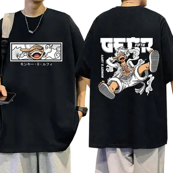 Футболка с японским аниме Luffy Gear 5, Мужские высококачественные хлопковые футболки с коротким рукавом, уютная мягкая футболка, уличная одежда большого размера