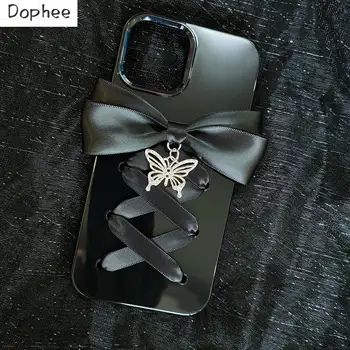Dophee Оригинальный чехол для телефона Apple с бабочкой из страз в стиле панк, черные чехлы для телефонов Spice Girls из ТПУ с бантом для iPhone 13 14 Promax