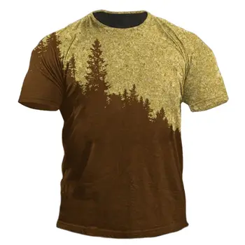 Летняя мужская модная футболка с 3D-принтом серии Forest, уличный повседневный топ, свободный О-образный воротник, короткий рукав, топ большого размера