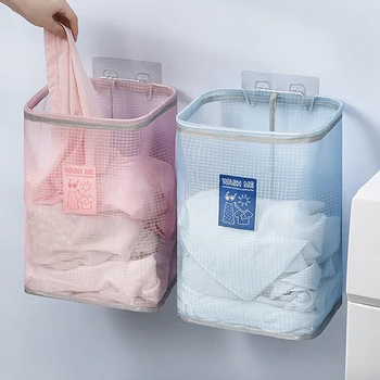 Переносная подвесная сетчатая сумка с наклейкой, настенная корзина для белья, Корзина для хранения грязной одежды, сетчатая сумка для ванной, корзина для белья