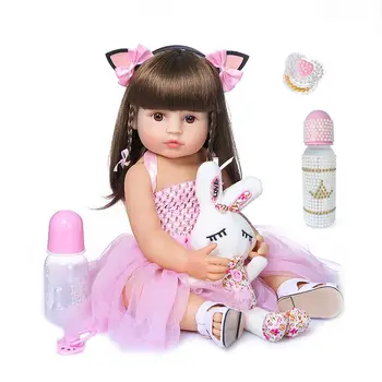 55 см кукла NPK bebe reborn для маленьких девочек, розовая игрушка принцессы бати, очень мягкая силиконовая кукла для девочек во все тело