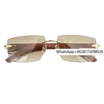 Модные высококачественные квадратные мужские и женские солнцезащитные очки в деревянной оправе без рамы с художественным вогнутым дизайном Прохладное лето
