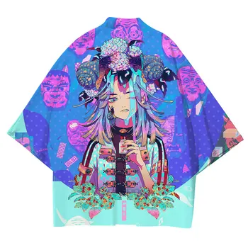 Новое Кимоно Кардиган Рубашка Мужской косплей костюм Юката Харакуджу Азиатская Японская одежда Повседневное Кимоно Уличная одежда Haori Мужские пальто