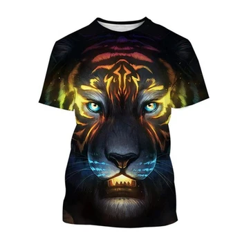 2023 Новая горячая распродажа Tiger 3D PrintingAnimal Повседневная футболка с круглым вырезом и коротким рукавом Унисекс Модные топы