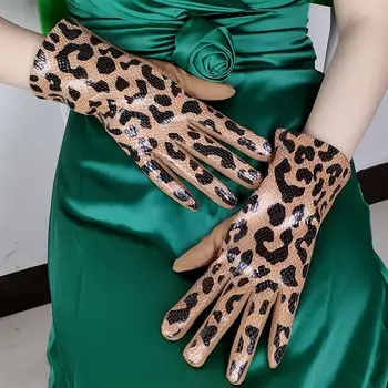 1 Пара женских изысканных модных ветрозащитных перчаток с леопардовым принтом, женские осенне-зимние Плюшевые Теплые велосипедные перчатки с раздельными пальцами