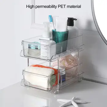 Стеллаж для хранения под раковиной Универсальный 2-уровневый пластиковый стеллаж для хранения кухонных столешниц в ванной комнате под раковиной