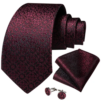 Бордовые шелковые галстуки для мужчин, Аксессуары для свадебной вечеринки, Галстук, Квадратные запонки, Оптовый подарок на день отца