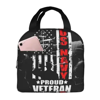 Гордый Ветеран ВМС США Портативная Изолированная Оксфордская сумка для ланча Многоразового использования Ланч-Бокс Ланч-органайзер Термохолодильник Сумка-тоут