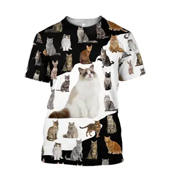 Летняя повседневная уличная одежда в стиле хип-хоп харадзюку с круглым вырезом и коротким рукавом, модные забавные футболки с изображением животного Кота