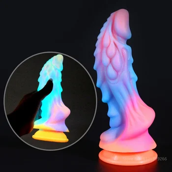 Новый светящийся фаллоимитатор, игрушки для анального секса для женщин и мужчин, цветной светящийся фаллоимитатор, пенис, Огромный фаллоимитатор Dragon Monster, Анальная пробка, игрушки для взрослых