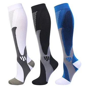 Мужские и женские компрессионные носки для бега, для футбола, снимающие усталость, снимающие боль, 20-30 мм рт. ст. Черные компрессионные носки, подходящие для спортивных носков
