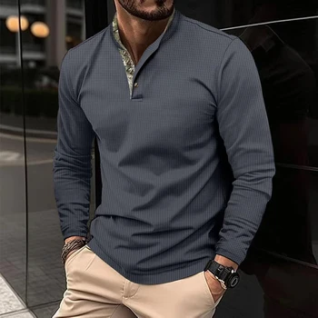 Модная мужская рубашка Поло с длинными рукавами и воротником-стойкой, цветная футболка, деловой уличный повседневный мужской дышащий топ против морщин