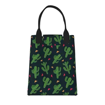 Симпатичная большая модная сумка для покупок Cactus с ручками, многоразовая хозяйственная сумка из прочной винтажной хлопчатобумажной ткани