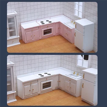 Миниатюры кукольного дома в масштабе 1/12, Кухонные шкафы, набор миниатюрной мебели, Столешницы для раковины для декора кухни, Розовый