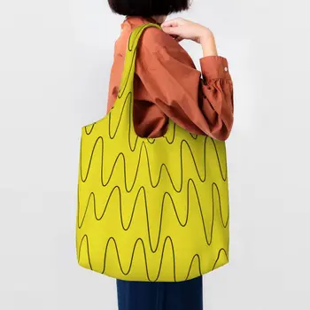Звуковые волны Подсолнечно-желтые сумки-тоут для покупок, многоразовые сумки для покупок из холста Street Art Eldridge, сумки для покупок через плечо, сумки для покупок