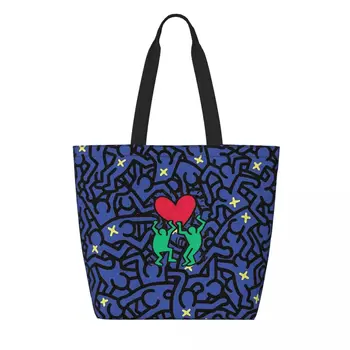 Танцоры Микки Харинг, Граффити, сумка для покупок, женская сумка для покупок в стиле поп-арт, холщовые сумки для покупок, сумочка