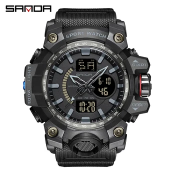 Роскошные военные спортивные часы бренда SANDA, мужские кварцевые аналоговые светодиодные цифровые часы, мужские водонепроницаемые часы, наручные часы с двойным дисплеем