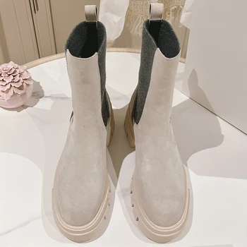 Spenneooy/ Весенне-осенние Модные сапоги на плоской подошве в стиле пэчворк с круглым носком, женские простые повседневные короткие сапоги на каблуке котенка
