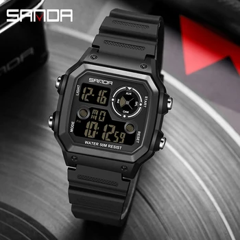 Мужские часы бренда SANDA, Модные повседневные часы, Мужские Спортивные Цифровые наручные часы, Водонепроницаемые Военные квадратные часы Relogio Masculino