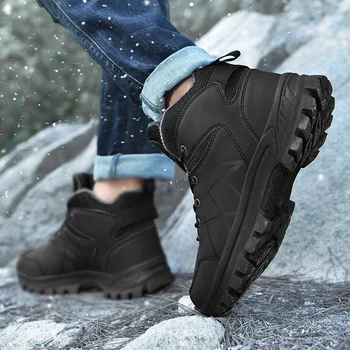 Мужские ботильоны Зимние уличные кроссовки на платформе со шнуровкой, высокие походные ботинки для мужчин, а также мужская обувь из флиса и хлопка, сохраняющая тепло.