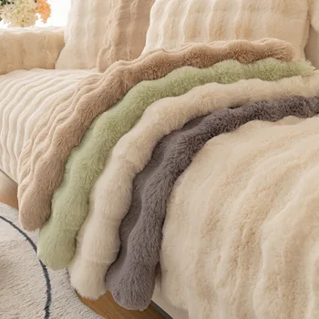 Утолщенный плюшевый чехол для дивана с кроликом, Универсальный нескользящий коврик для дивана, зимнее теплое мягкое полотенце для дивана, подушка для дивана в гостиной, домашний декор