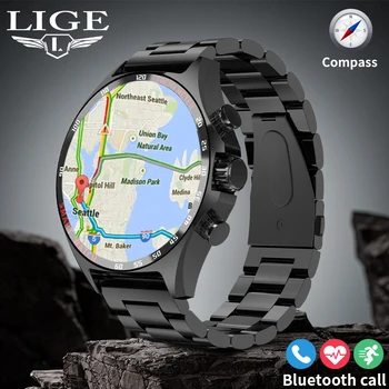 LIGE Новые смарт-часы с GPS, мужские уличные компасы, Спортивный Фитнес-браслет, Bluetooth-часы для звонков, водонепроницаемые смарт-часы для Android IOS