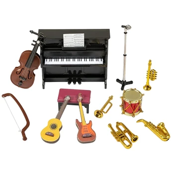 Набор миниатюрных музыкальных инструментов для кукольного домика 12 шт. Миниатюрная модель музыкального инструмента для кукольного домика Аксессуары для украшения кукольного домика