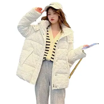2023 Новая зимняя однотонная куртка, женское свободное модное длинное пальто с капюшоном, тонкая женская куртка, высококачественная теплая зимняя одежда на подкладке