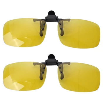 2 прямоугольных прозрачных желтых объектива без оправы с клипсой для очков ночного видения для вождения