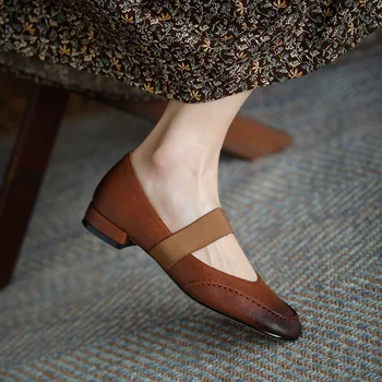 Винтажные Женские Туфли На Плоской Подошве Mary Janes Shoes для Женщин С Острым Носком