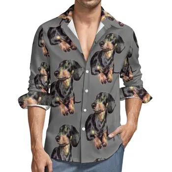 Уличная рубашка Dachshund Повседневная мужская рубашка для собак, осенние трендовые блузки с длинным рукавом, топы оверсайз на заказ.