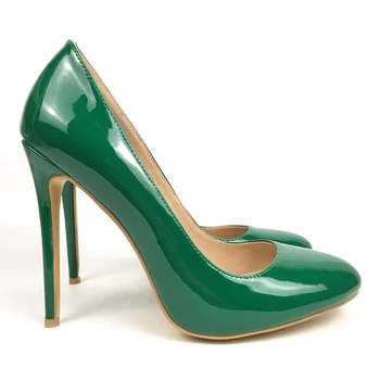 Модная женская обувь на высоком каблуке с круглым носком, зеленая лакированная женская вечерняя профессиональная обувь, удобные тонкие туфли на высоком каблуке