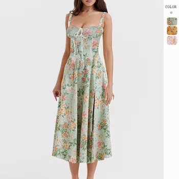Женская высококачественная юбка на подтяжках sense 2023, летнее новое французское платье с цветочным принтом, женское платье-френч.