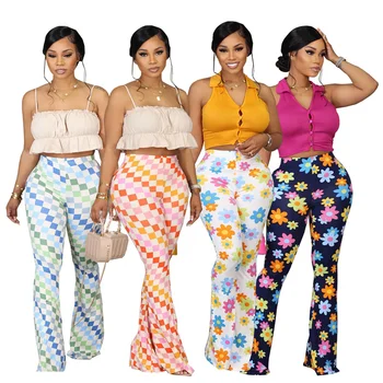 Летние Новые женские Разноцветные брюки с геометрическим принтом, облегающие брюки-подкова, Уличные красивые брюки-джокер