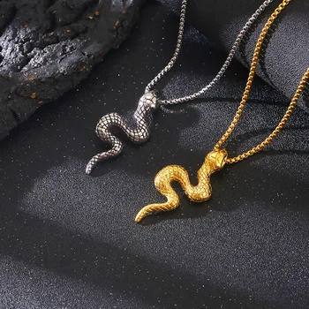 Поп зодиакальный элемент ювелирное ожерелье личность панк ретро трехмерная змея титановая стальная подвеска для мужчин и женщин