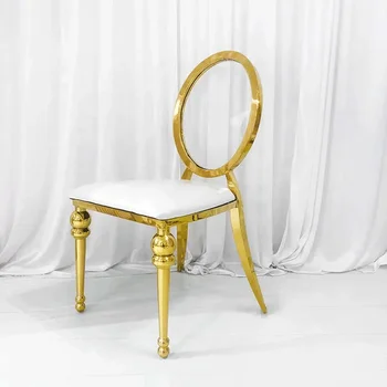 50 шт. роскошных свадебных стульев из ткани золотистого цвета из нержавеющей стали для обедов