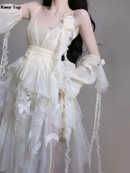 Женское модное платье принцессы с цветочным узором нерегулярной формы, летнее Элегантное Винтажное Женское платье Y2k с кружевом для Корейской вечеринки, женское платье для подиума
