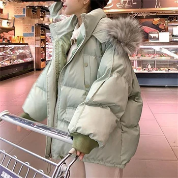 2023 Новые женские утепленные теплые парки, зимняя куртка Harajuku, Зимние негабаритные свободные пальто с капюшоном, женская хлопчатобумажная верхняя одежда