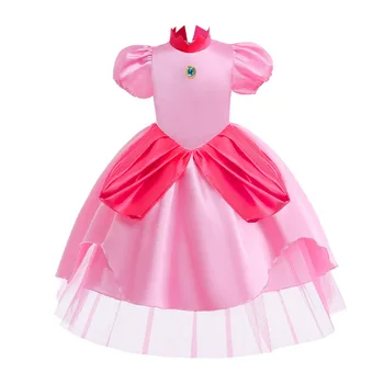 Магазин Дропшиппинга праздничных костюмов Хэллоуин, Персиковое платье для игры в Супер Марио, Рождественская Розово-персиковая юбка принцессы Бики для девочек Ins