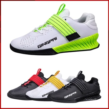 Кожаные ботинки GINGPAI унисекс для занятий в тренажерном зале, мужские профессиональные кроссовки для поднятия тяжестей с крючком-петлей, обувь для бодибилдинга