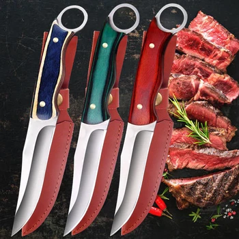 Тесак для мяса, разделочный нож ручной ковки из высокоуглеродистой стали, кухонные ножи для стейка, фруктов, охотничий многоцелевой нож для охоты на открытом воздухе
