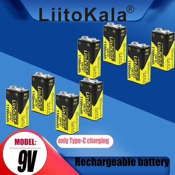 8ШТ LiitoKala 9V 1100mAh Литиевая Аккумуляторная Батарея USB-Зарядка 9v Литий-ионные Квадратные Батареи для Портативной рации KTV-микрофон